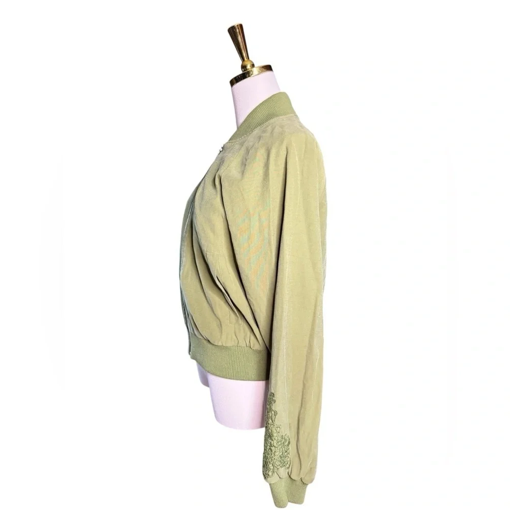 Jessica Simpson Crotchet Trim Olive Green Bomber Jacket Size S